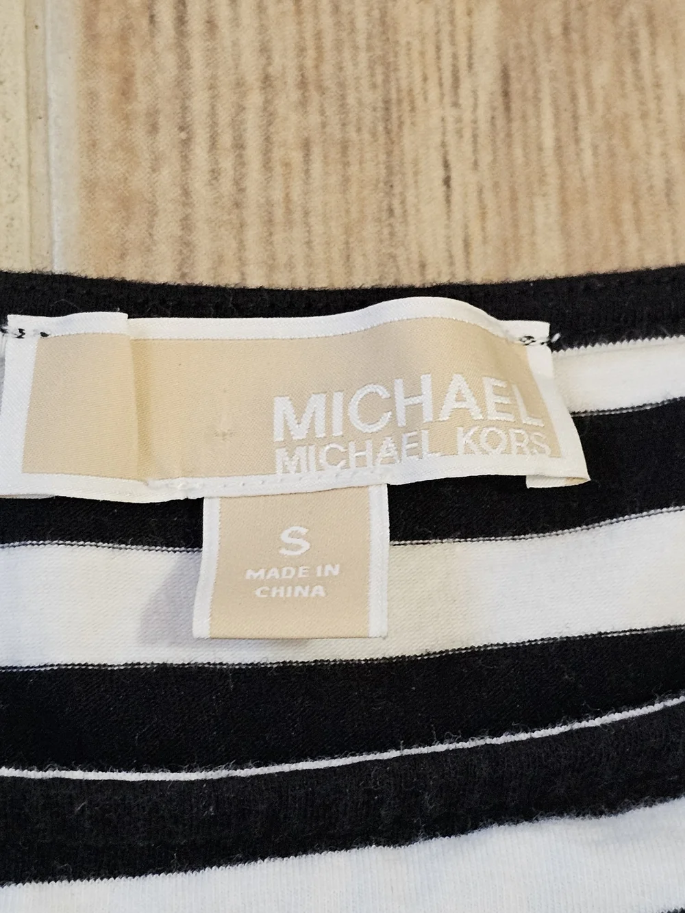 Michael Kors Black and White Striped Top with Gold Zipper, Small